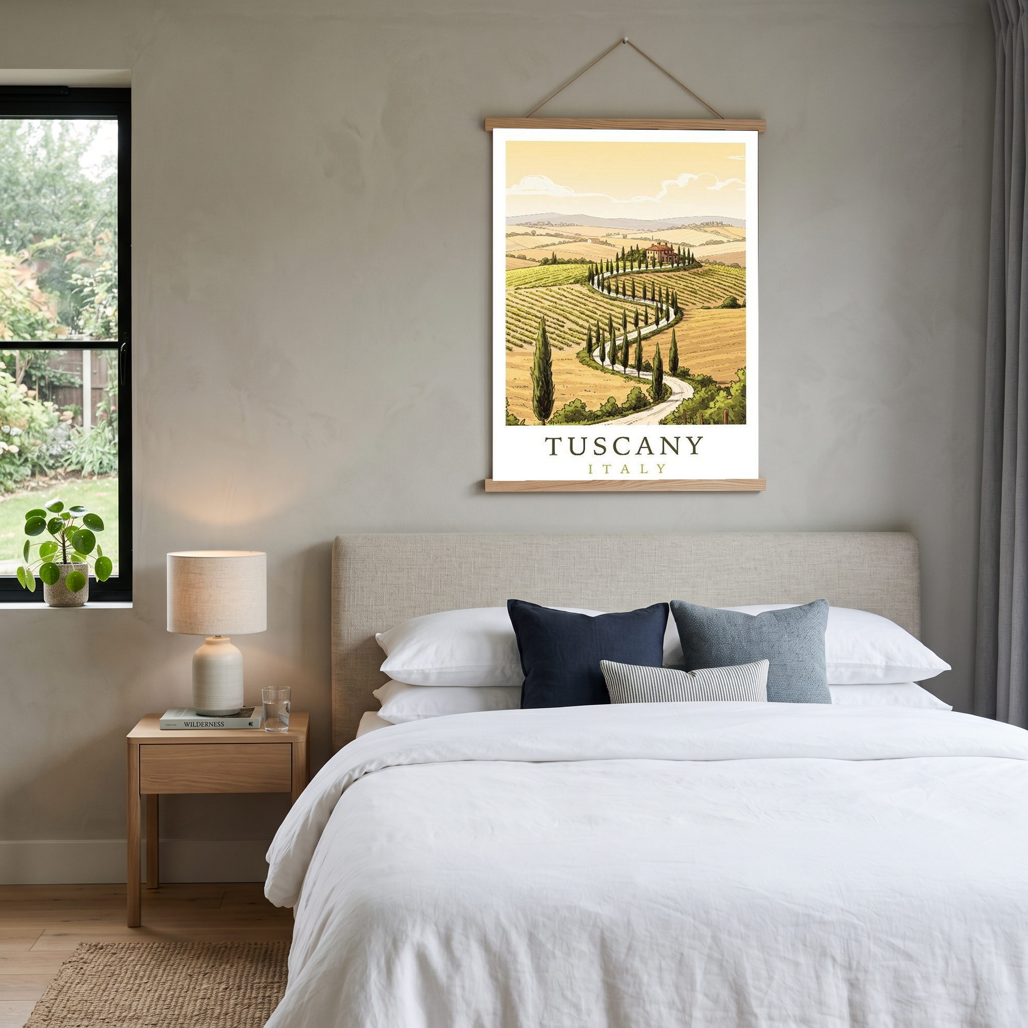 Tuscany Italy Travel Poster — Rolling Hills Cypress Vineyards Print