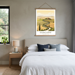 Tuscany Italy Travel Poster — Rolling Hills Cypress Vineyards Print
