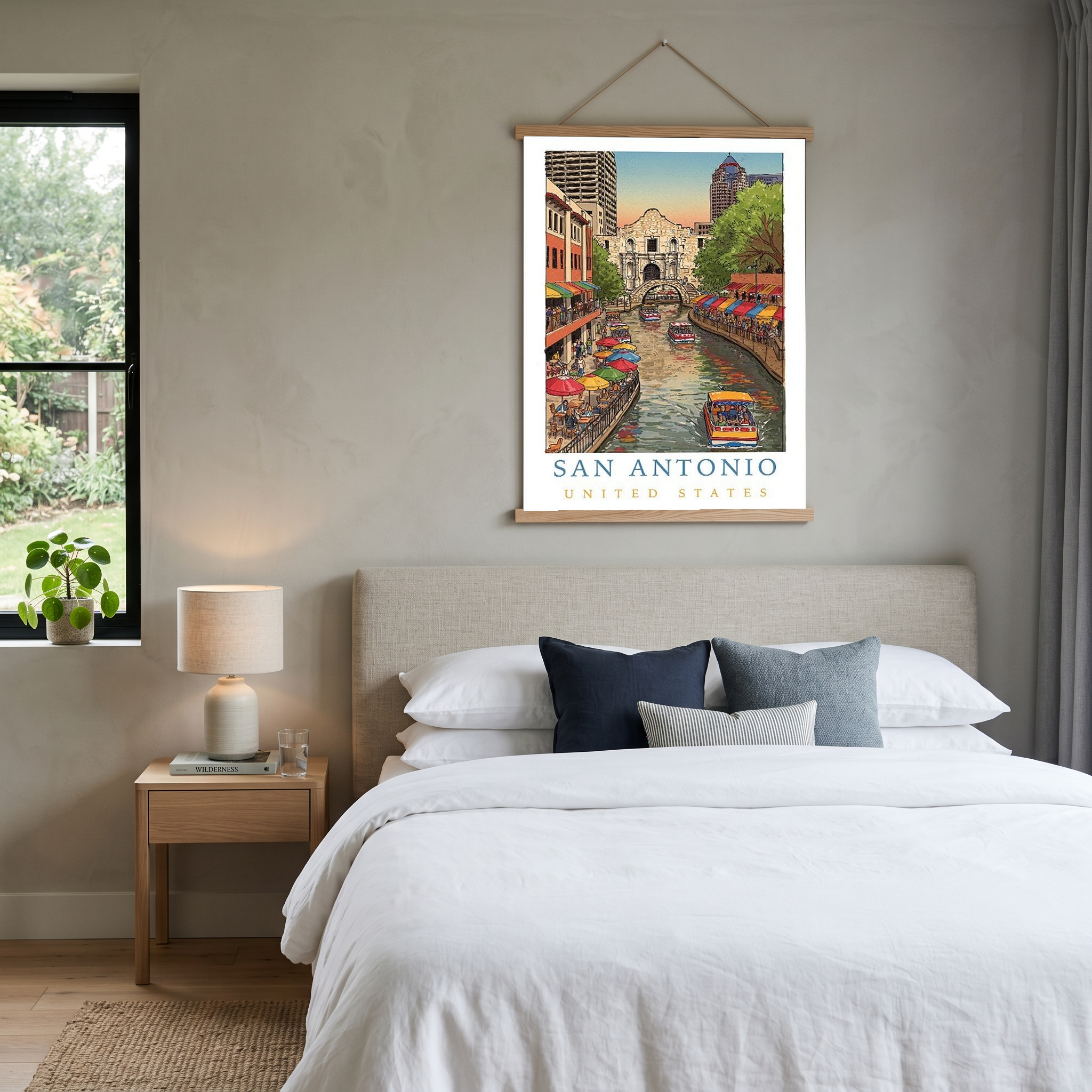 San Antonio Texas Travel Poster — Riverwalk Alamo Cityscape Print
