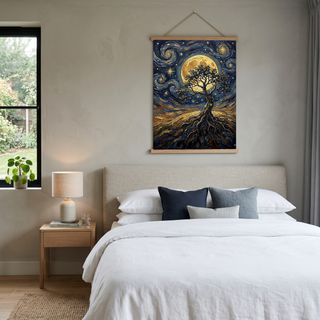 Tree of Life Full Moon Print — Van Gogh-Style Mystical Spiritual Wall Art