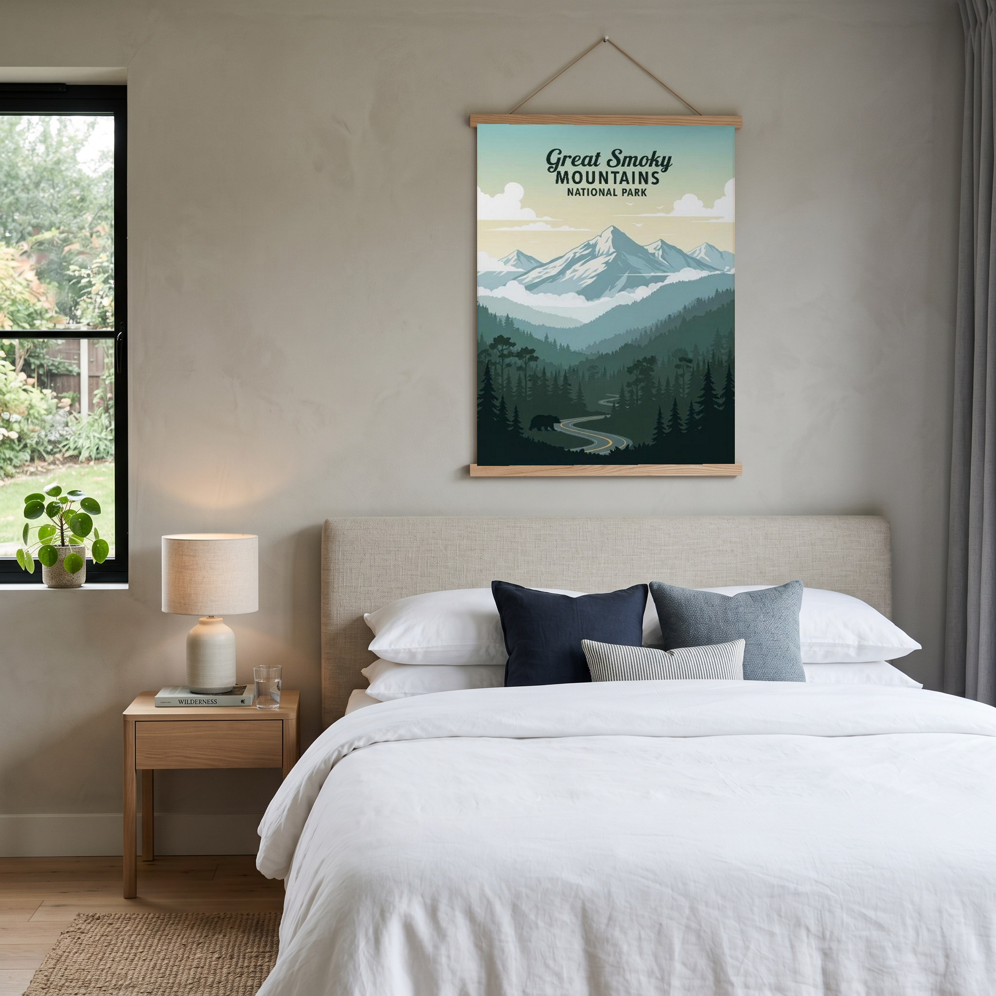 Great Smoky Mountains National Park Poster — Vintage Black Bear Foggy Ridges Print