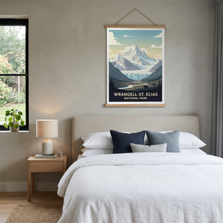 Wrangell-St. Elias National Park Poster — Vintage Alaska Glacier Mountain Bear Print