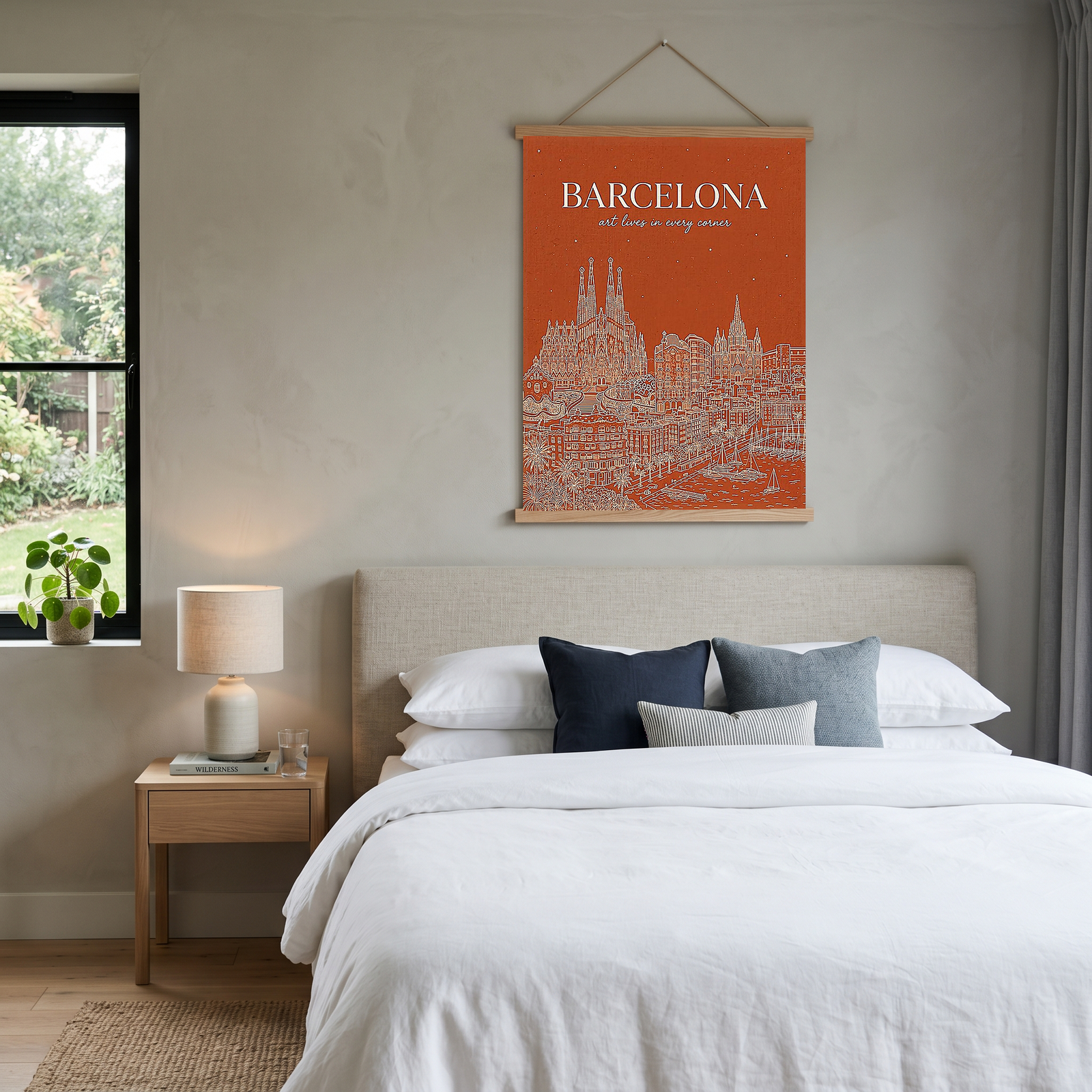 Barcelona Line Art Print — Burnt Orange Sagrada Familia Skyline Wall Art