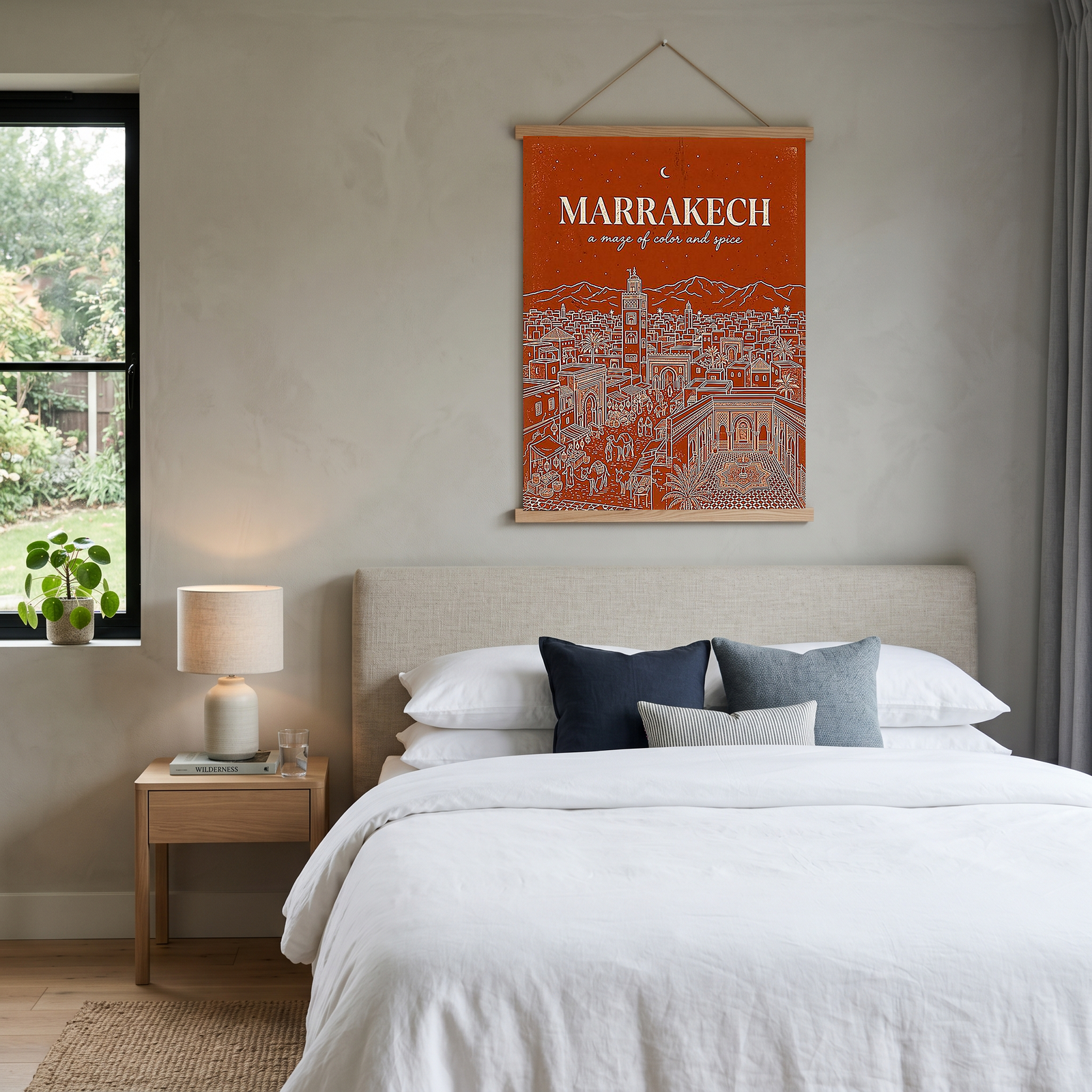 Marrakech Line Art Print — Terracotta Koutoubia Medina Skyline Wall Art