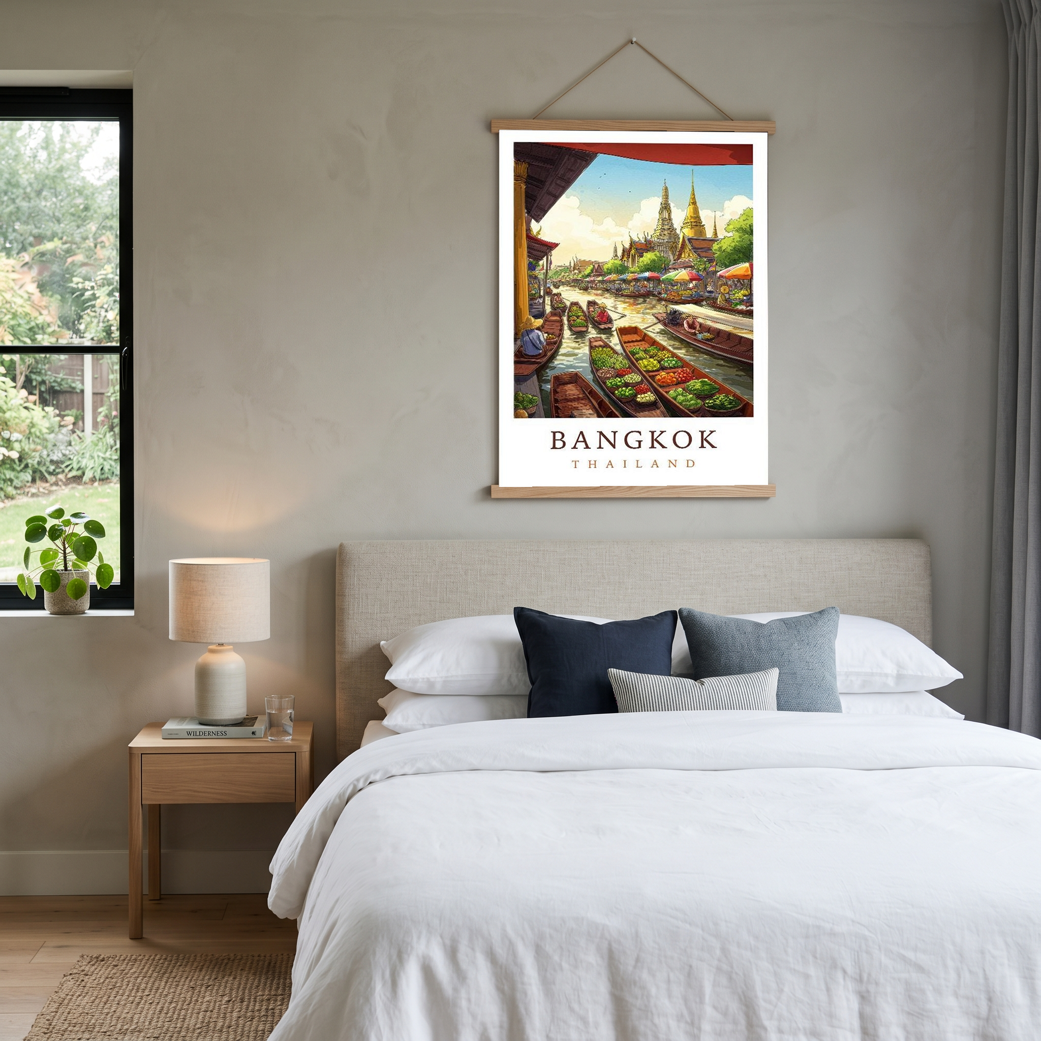 Bangkok Thailand Travel Poster — Floating Market Wat Arun Print