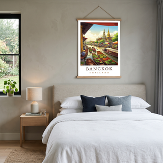 Bangkok Thailand Travel Poster — Floating Market Wat Arun Print