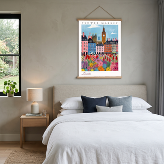 London Flower Market Print — Big Ben Cityscape British Botanical Art