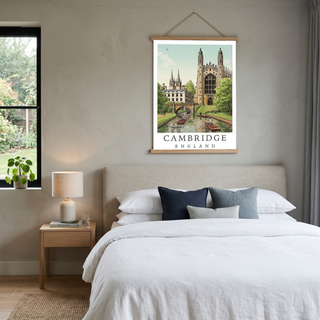 Cambridge England Travel Poster — King's College Punting River Cam Print
