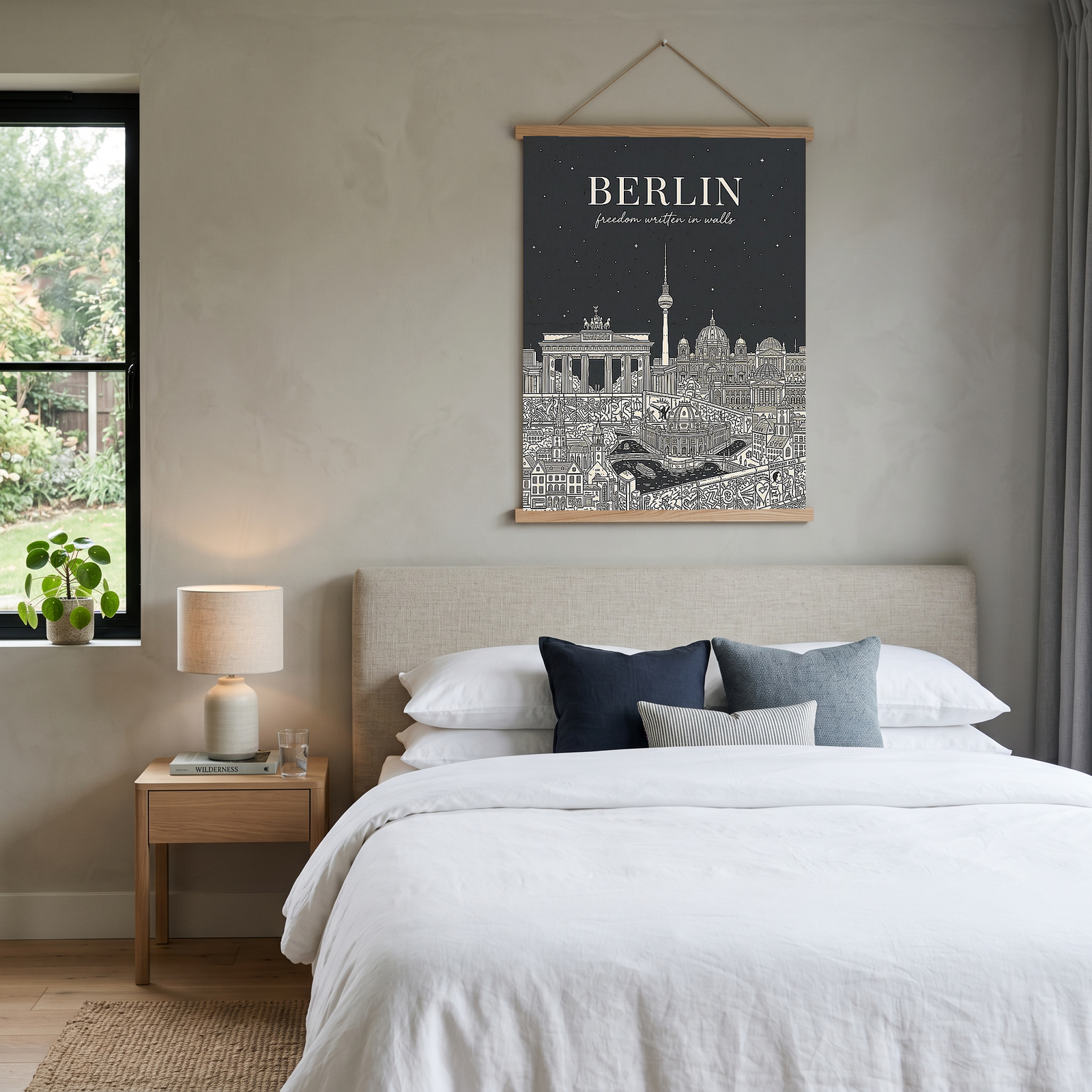Berlin Line Art Print — Charcoal Brandenburg Gate TV Tower Skyline Wall Art