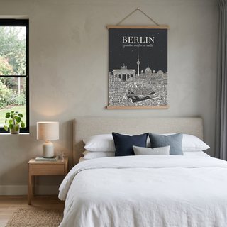 Berlin Line Art Print — Charcoal Brandenburg Gate TV Tower Skyline Wall Art