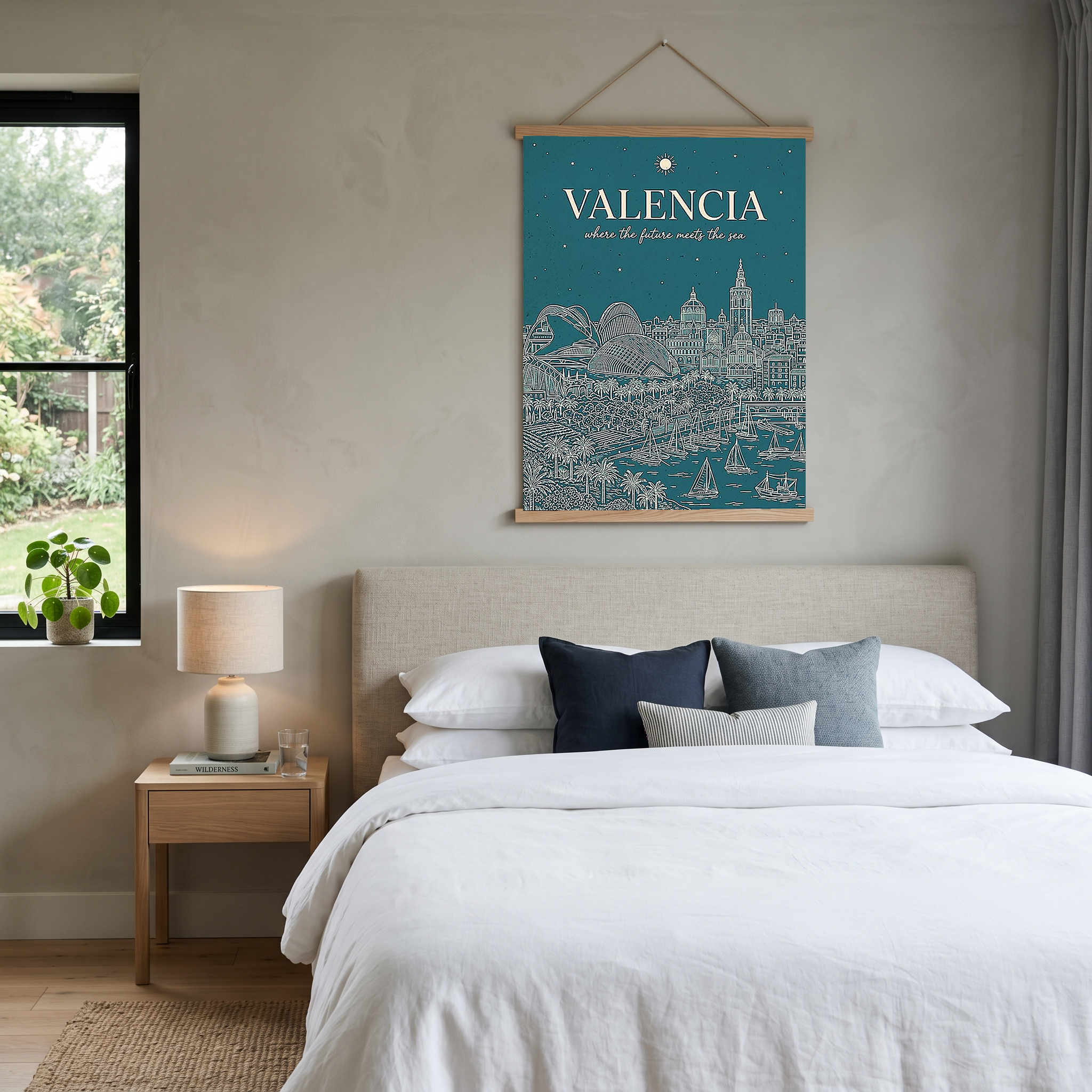 Valencia Line Art Print — Teal City of Arts Sciences Mediterranean Skyline Wall Art