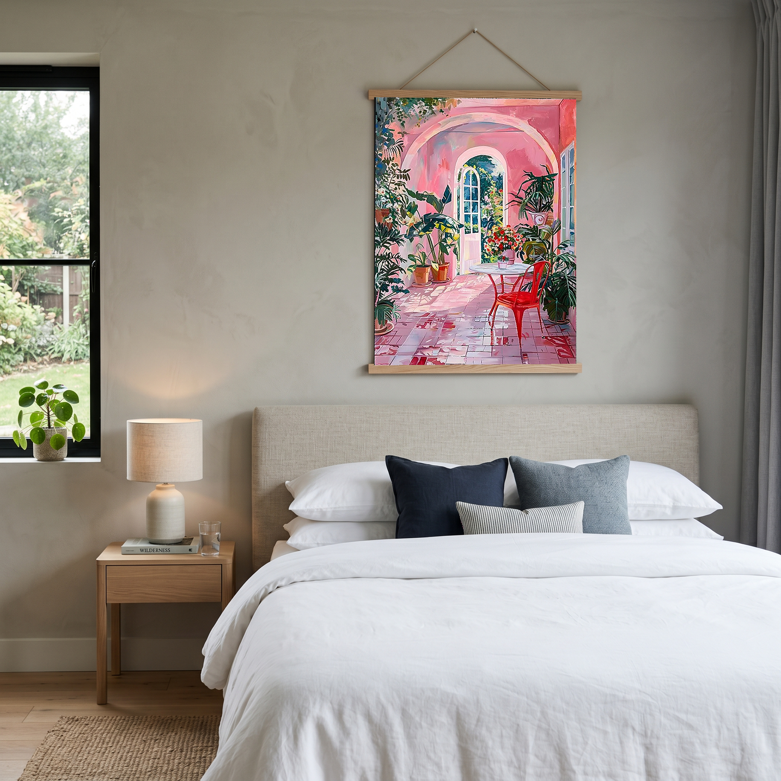 Pink Botanical Archway Painting — Lush Indoor Garden Conservatory Poster