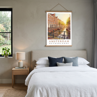 Amsterdam Netherlands Travel Poster — Canal House Bicycle Print