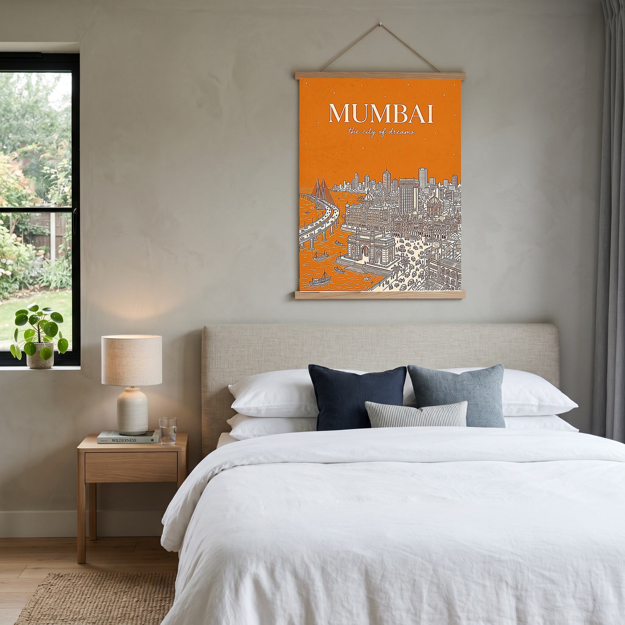 Mumbai Line Art Print — Saffron Gateway of India Marine Drive Skyline Wall Art