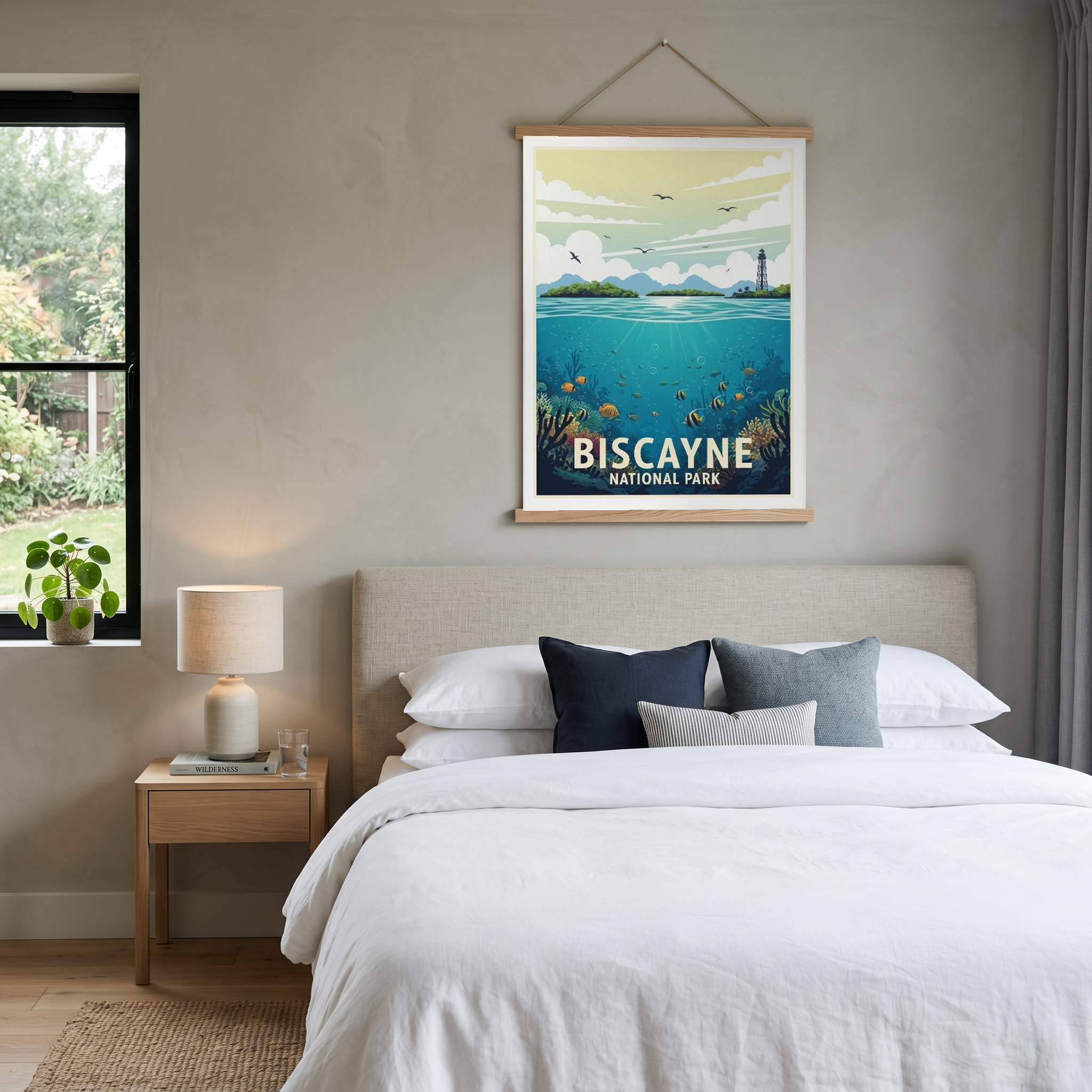 Biscayne National Park Poster — Vintage Florida Coral Reef Lighthouse Print