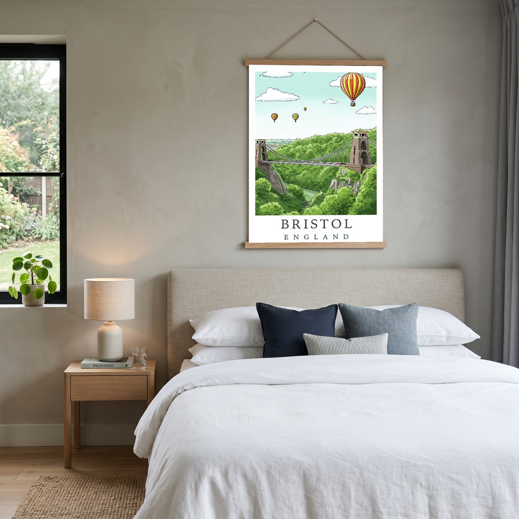 Bristol England Travel Poster — Clifton Bridge Hot Air Balloon Print