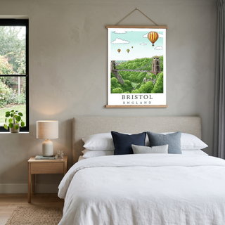Bristol England Travel Poster — Clifton Bridge Hot Air Balloon Print