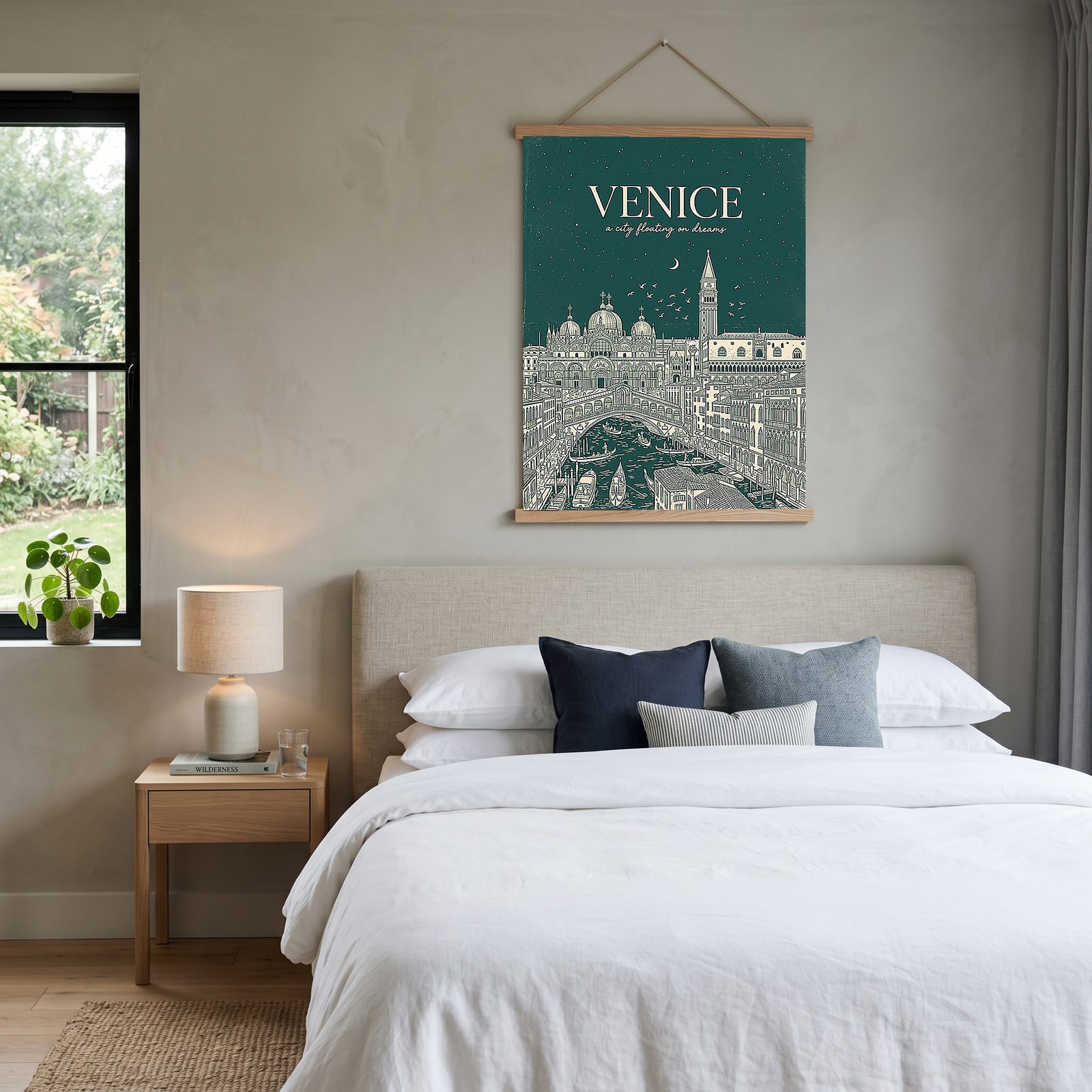 Venice Line Art Print — Forest Green St. Mark's Basilica Rialto Bridge Wall Art