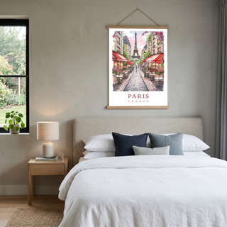 Paris France Travel Poster — Eiffel Tower Street Cafe Print