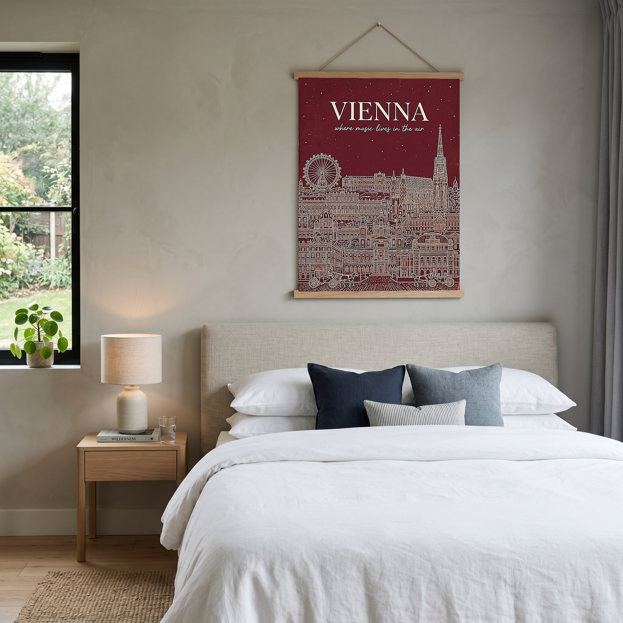 Vienna Line Art Print — Cherry Red St. Stephen's Cathedral Skyline Wall Art