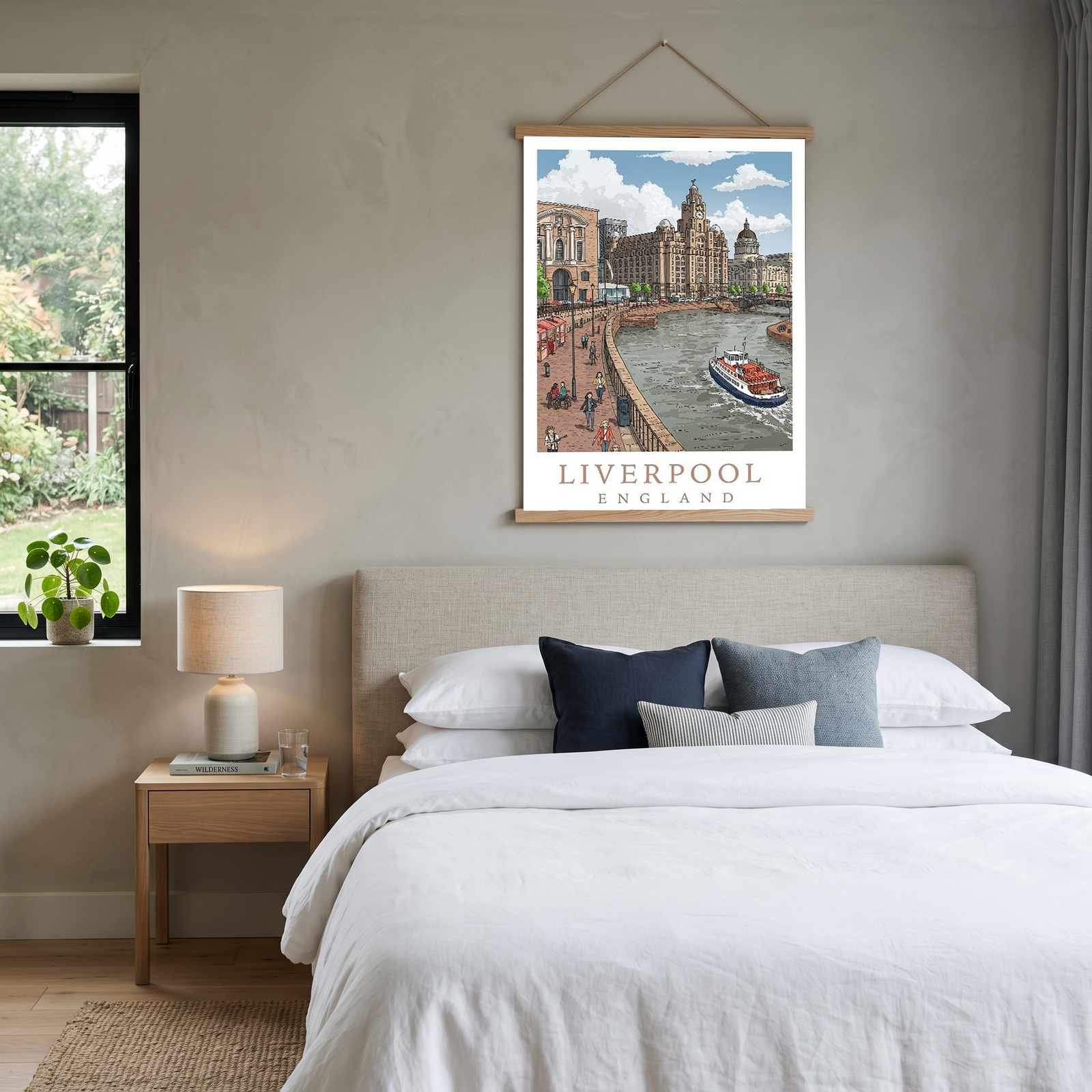 Liverpool England Travel Poster — Pier Head Liver Building Waterfront Print