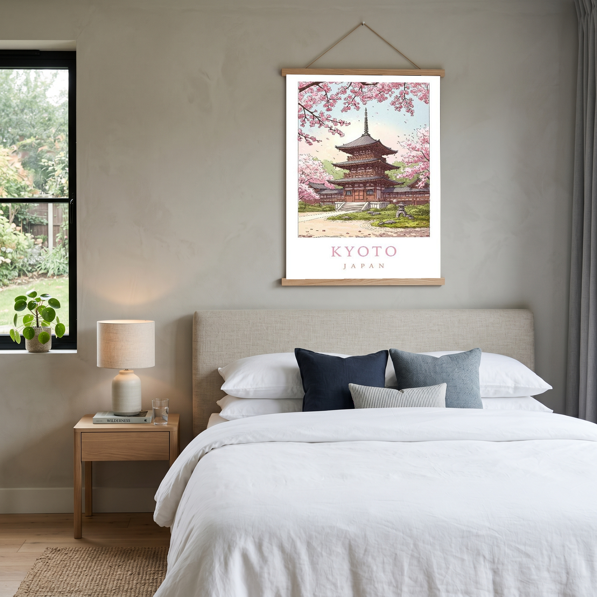 Kyoto Japan Travel Poster — Cherry Blossom Pagoda Temple Print