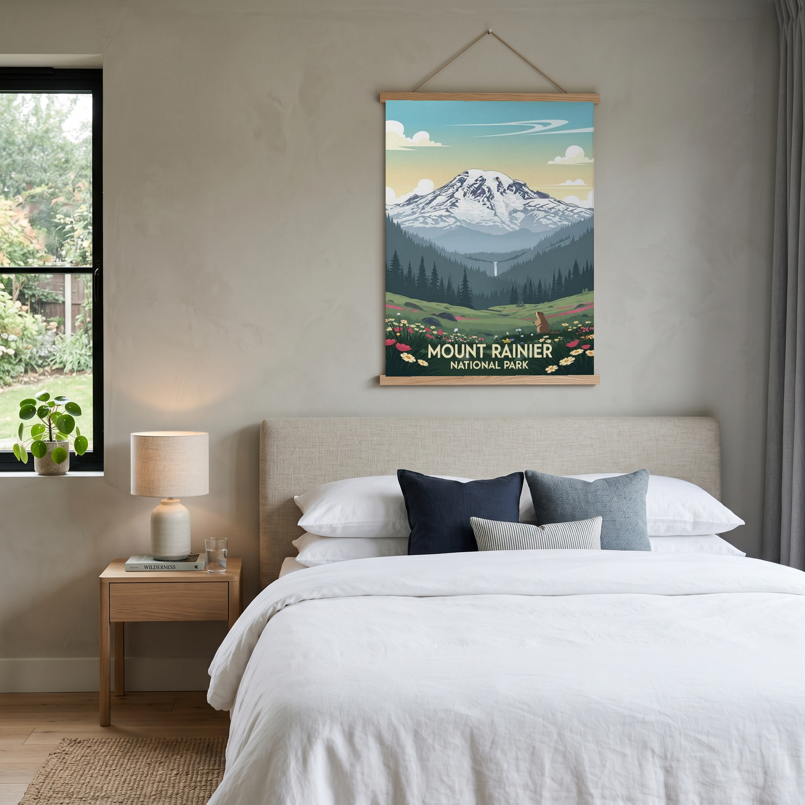 Mount Rainier National Park Poster — Vintage Washington Wildflower Marmot Print