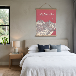 Los Angeles Line Art Print — Pink Hollywood Sign Downtown Skyline Wall Art