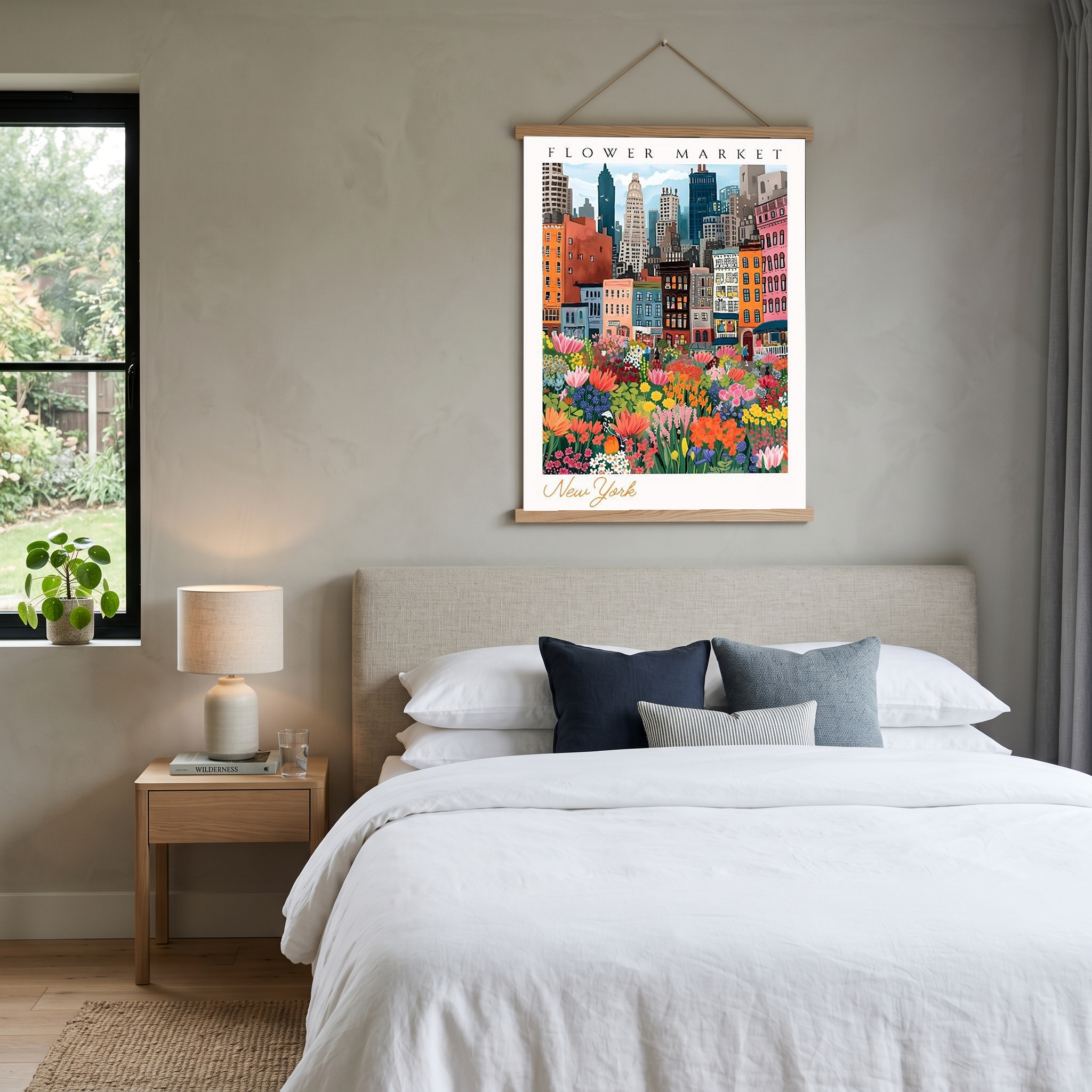 New York Flower Market Print — NYC Skyline Cityscape Botanical Art
