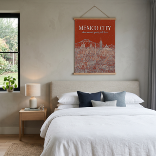 Mexico City Line Art Print — Rust Bellas Artes Templo Mayor Skyline Wall Art