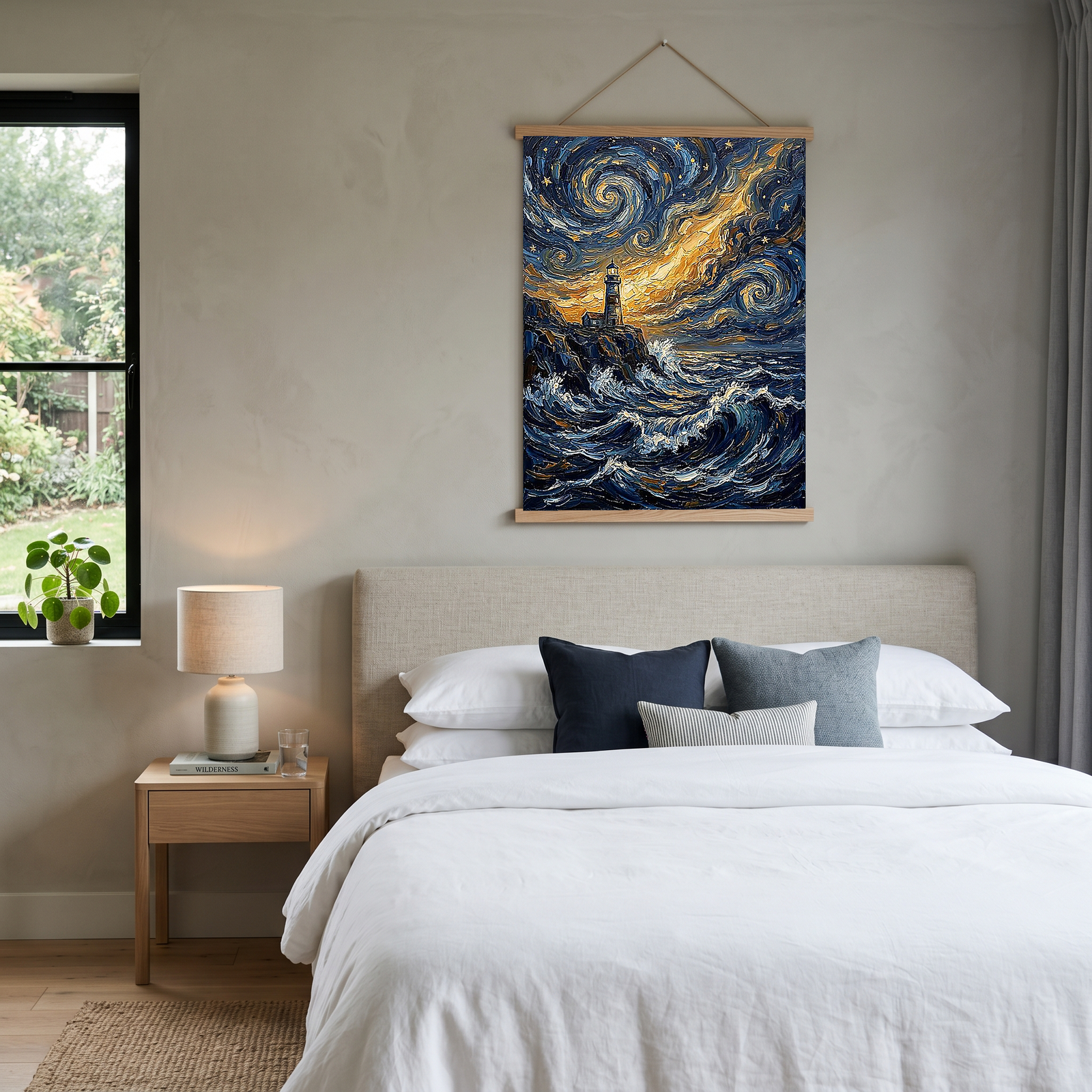 Lighthouse Stormy Sea Print — Van Gogh Starry Night Coastal Wall Art
