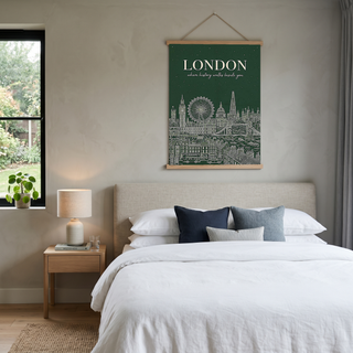 London Line Art Print — Forest Green Big Ben London Eye Skyline Wall Art
