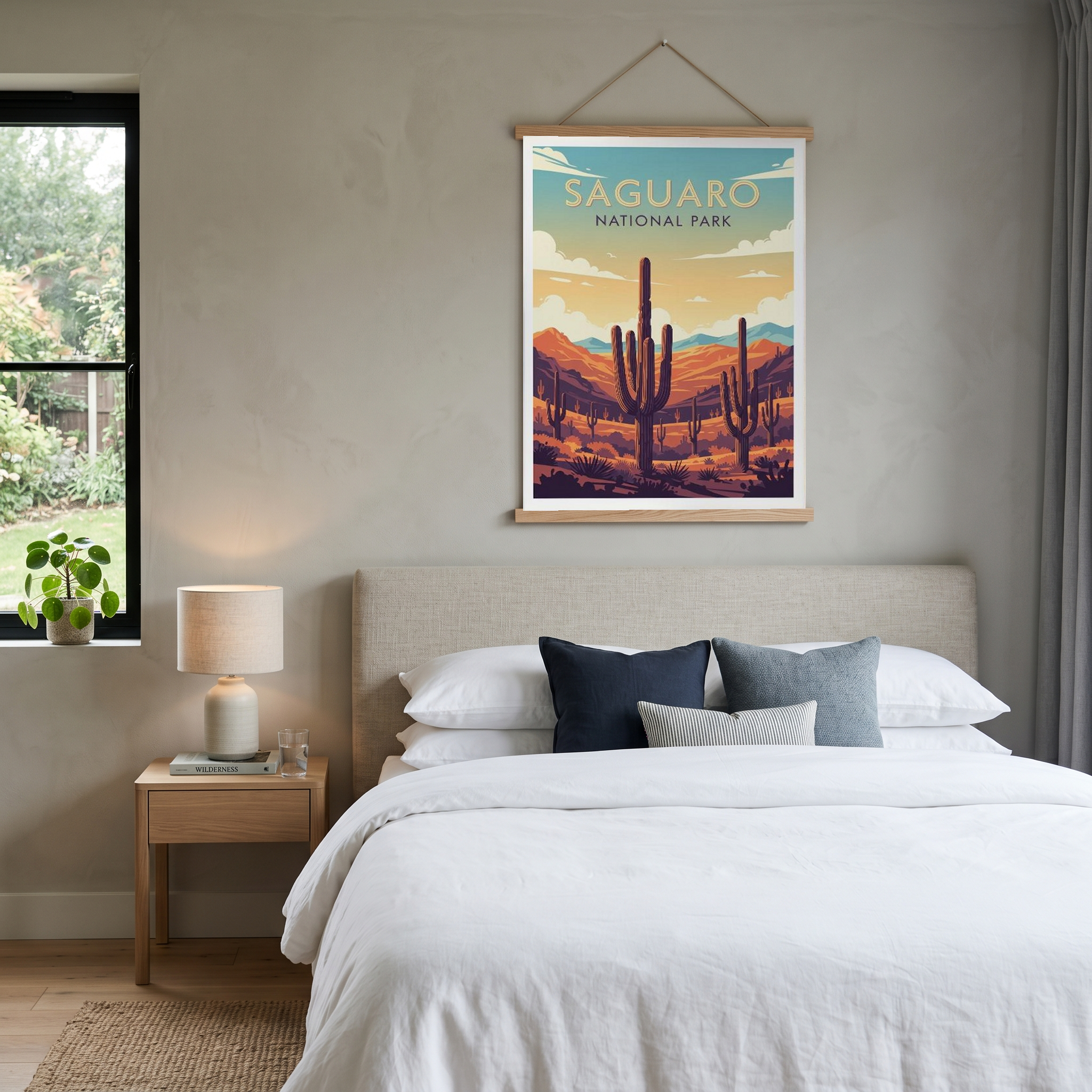 Saguaro National Park Poster — Vintage Arizona Cactus Desert Sunset Print