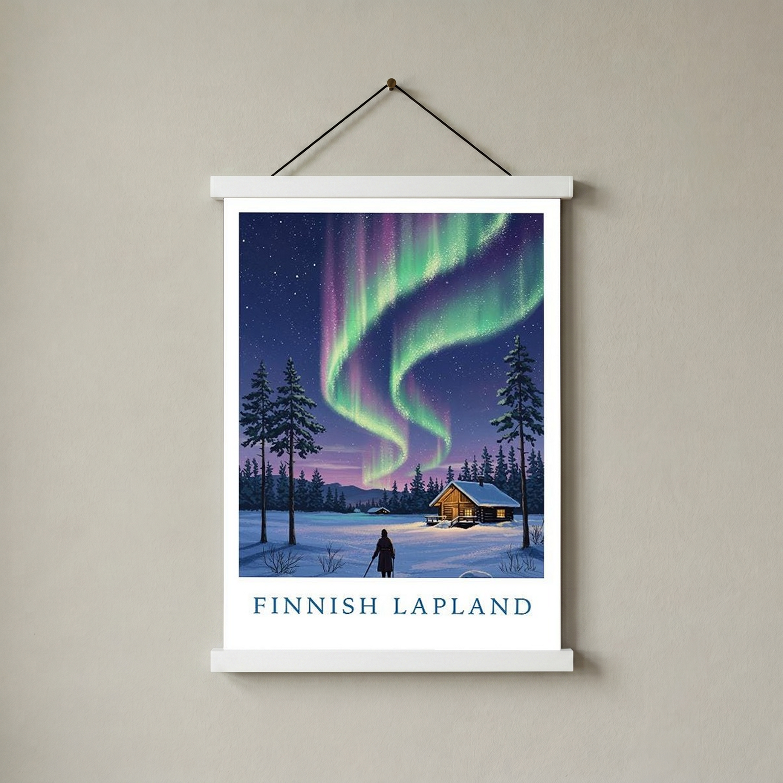 Finnish Lapland — Northern Lights Cabin Winter Wall Art Print