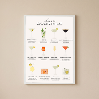 Classic Cocktails Wall Art Print — Vintage Bar Menu Poster