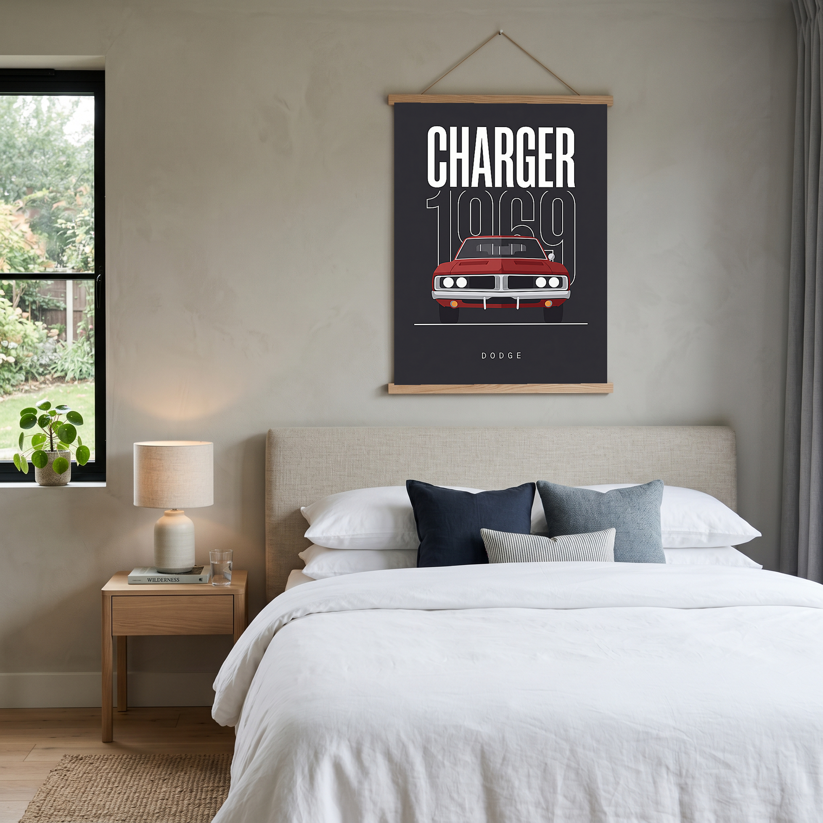 Dodge Charger 1969 V2 Charcoal Minimalist Poster — Muscle Car Line Art