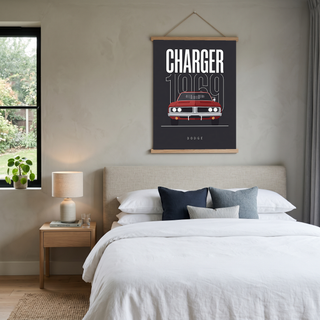 Dodge Charger 1969 V2 Charcoal Minimalist Poster — Muscle Car Line Art