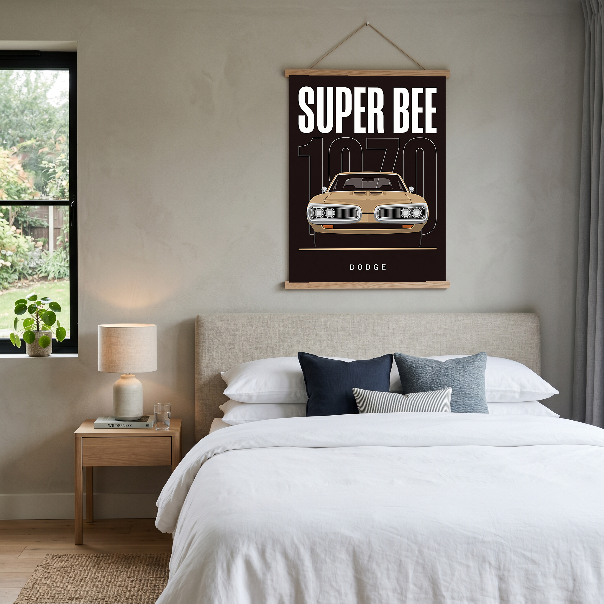 Dodge Super Bee 1970 Minimalist Poster — Black Muscle Car Line Art