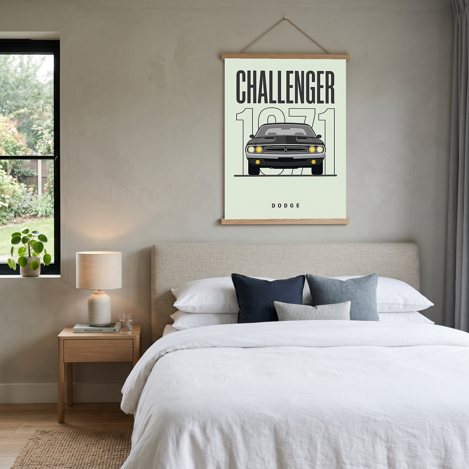 Dodge Challenger 1971 Minimalist Poster — Mint Sage Muscle Car Line Art