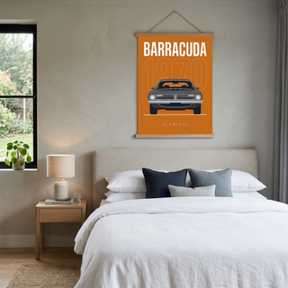 Plymouth Barracuda 1970 Minimalist Poster — Orange Muscle Car Line Art