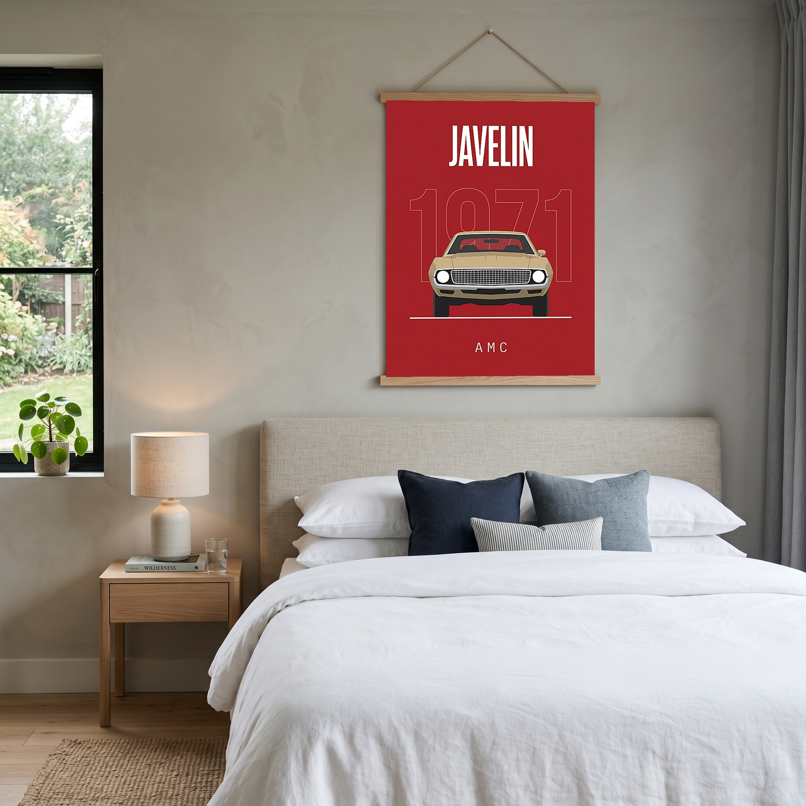 AMC Javelin 1971 Minimalist Poster — Red Muscle Car Line Art