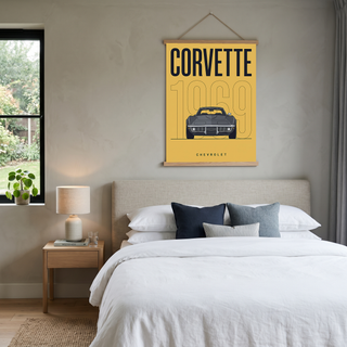 Chevrolet Corvette 1969 V2 Yellow Minimalist Poster — Muscle Car Line Art