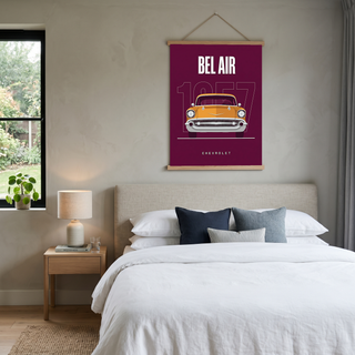 Chevrolet Bel Air 1957 Minimalist Poster — Burgundy Classic Car Line Art
