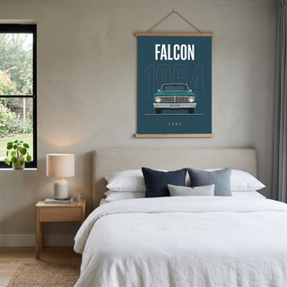 Ford Falcon 1964 Minimalist Poster — Teal Compact Muscle Line Art