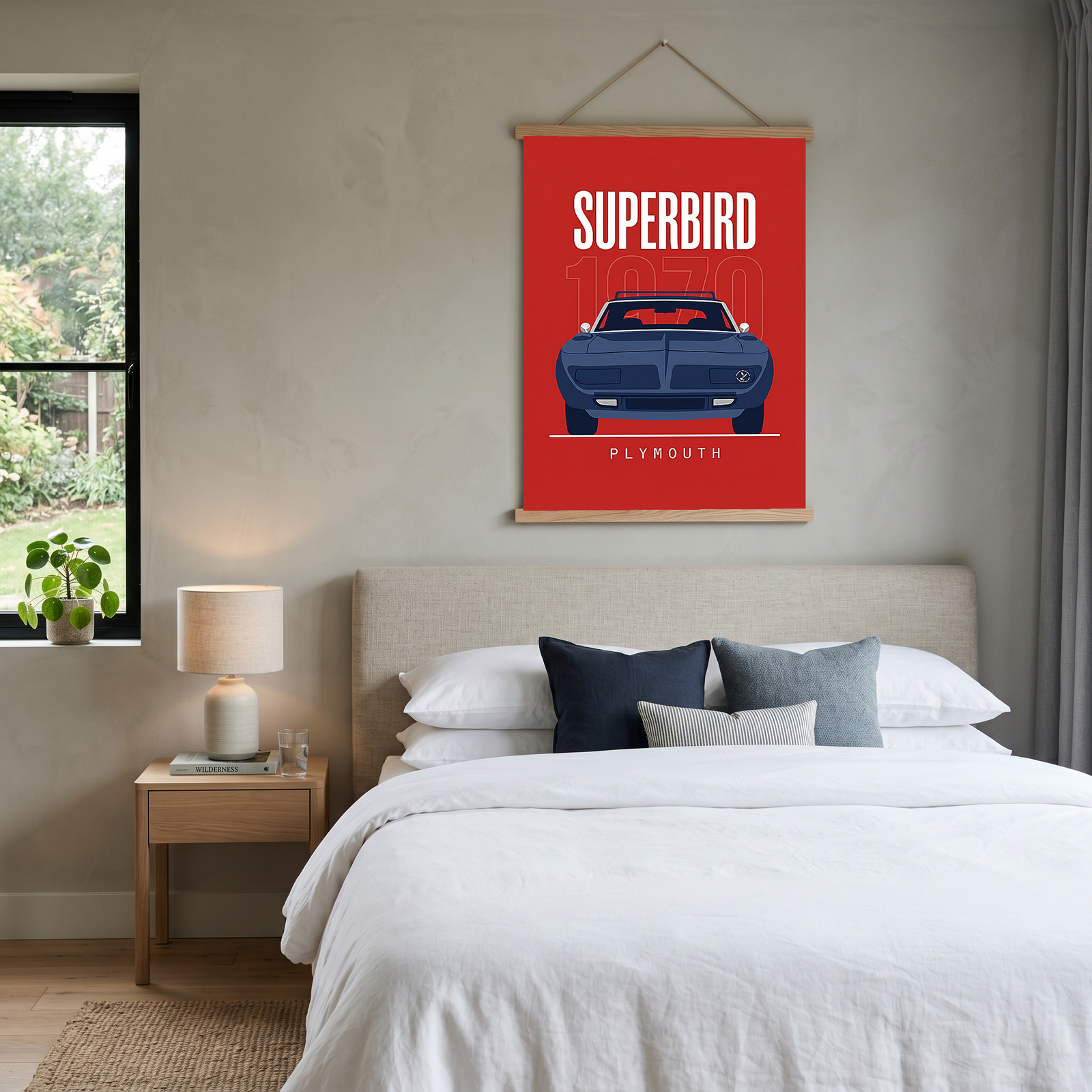 Plymouth Superbird 1970 Minimalist Poster — Red Aero Wing Muscle Line Art