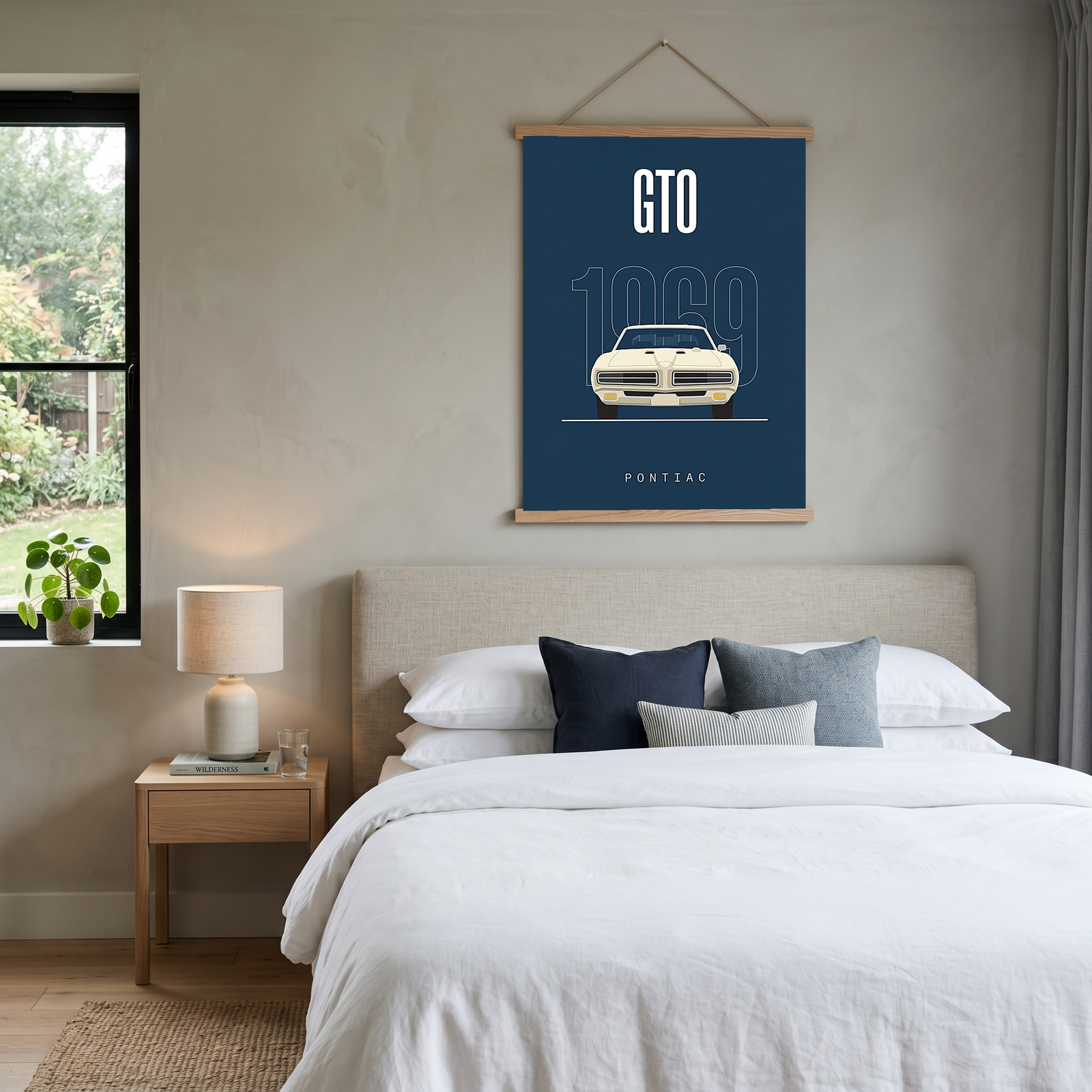 Pontiac GTO 1969 Minimalist Poster — Navy Muscle Car Line Art