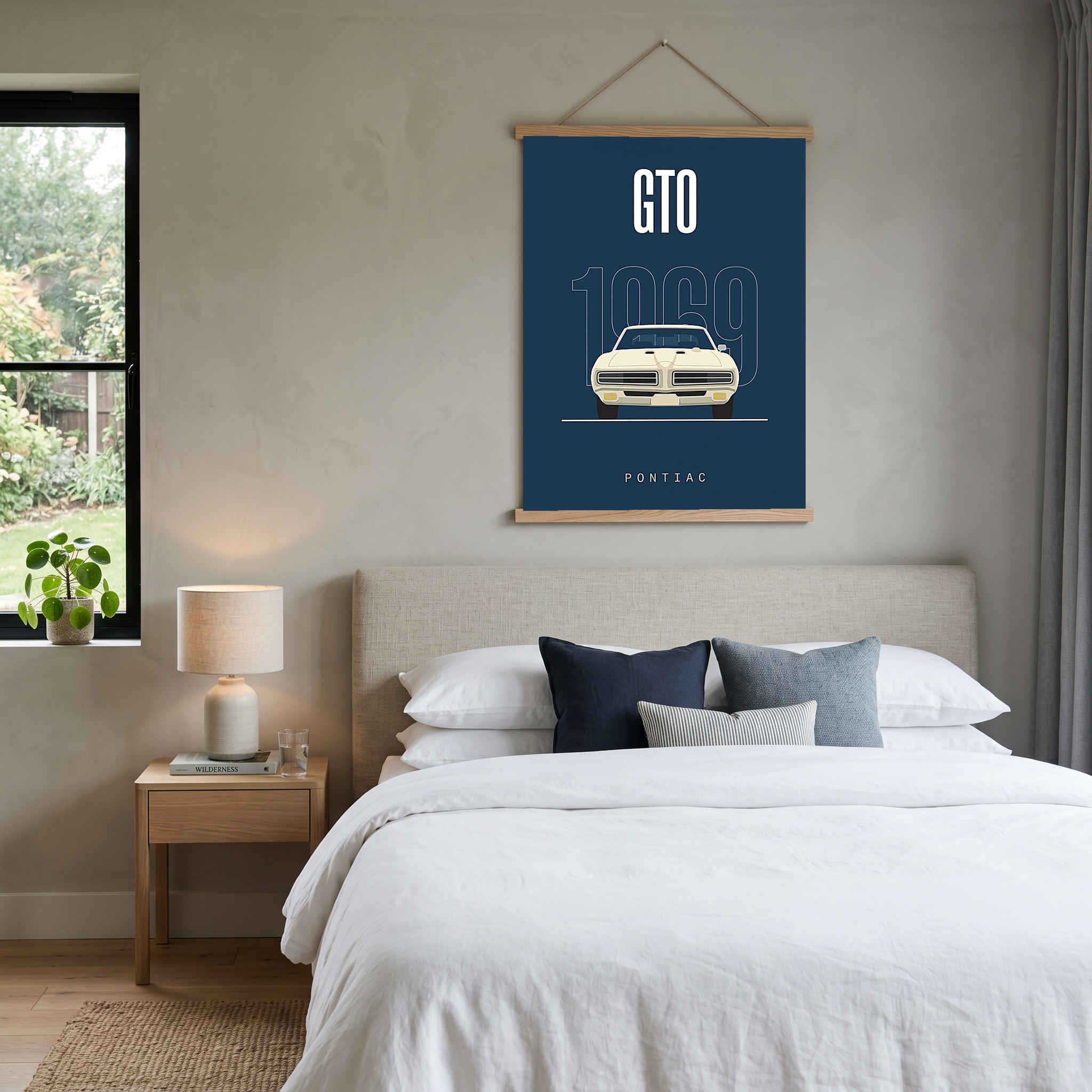 Pontiac GTO 1969 Minimalist Poster — Navy Muscle Car Line Art