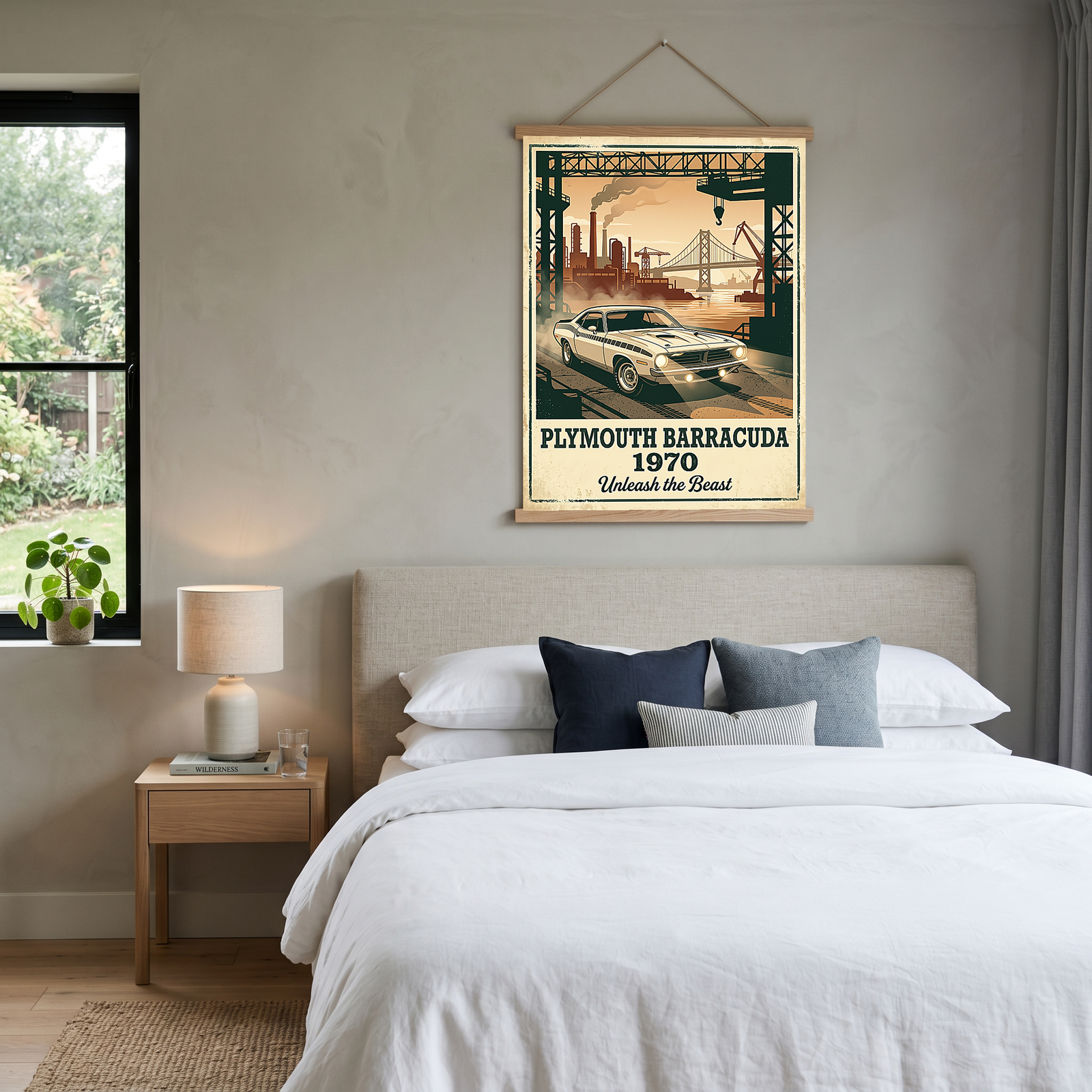 Plymouth Barracuda 1970 V2 Poster — Vintage Muscle Car Industrial Port Print