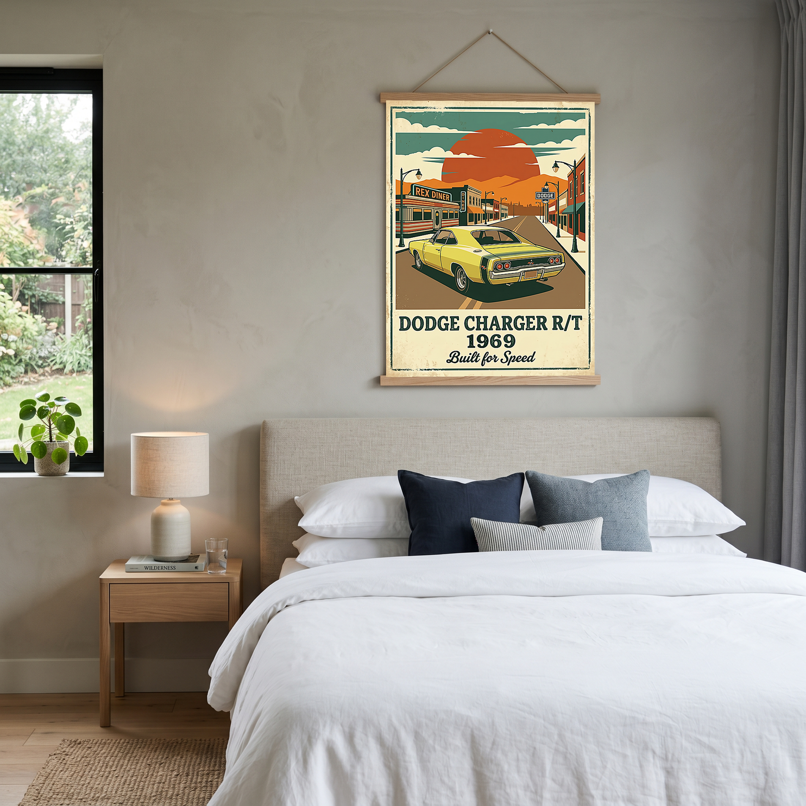 Dodge Charger R/T 1969 Yellow Edition — Vintage Muscle Diner Main Street Print
