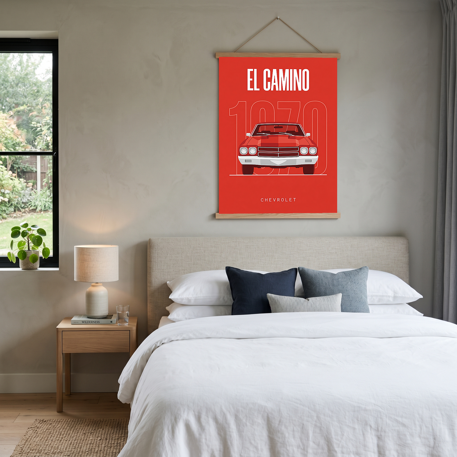 Chevrolet El Camino 1970 Minimalist Poster — Red Muscle Truck Line Art